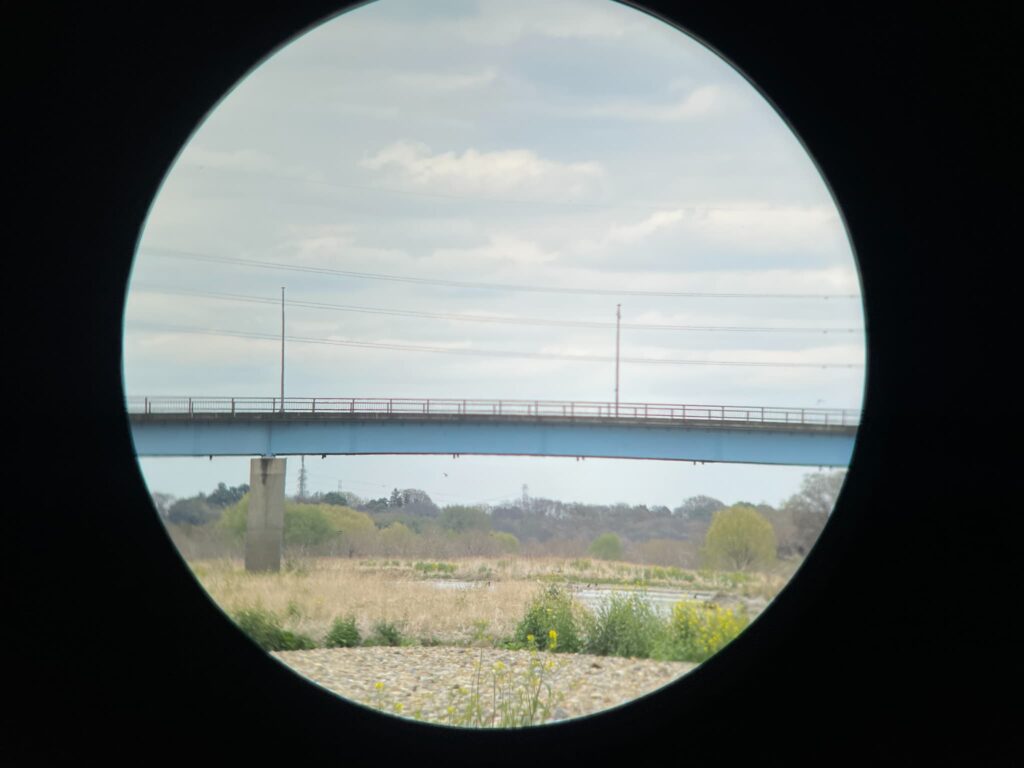 河川敷の風景。双眼鏡で。